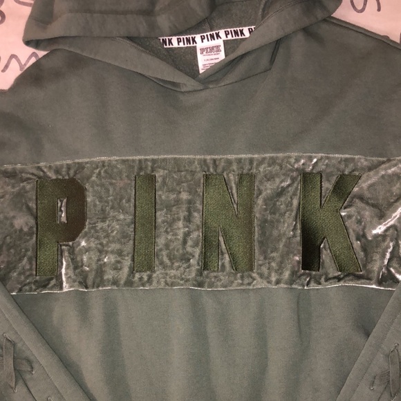 Olive Green PINK Victoria’s Secret Crop Hoodie - Picture 4 of 6